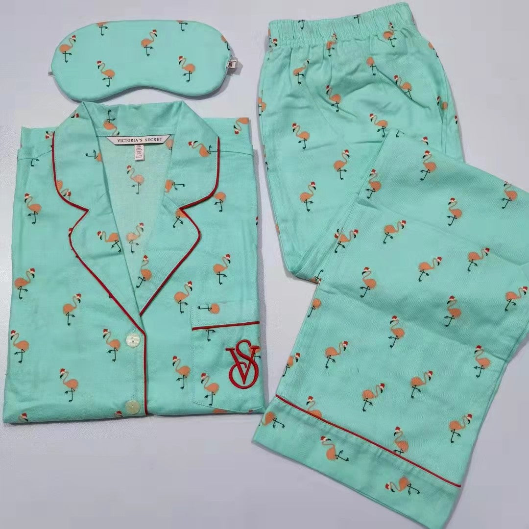 Pijama de algodón de camisa y pantalon largas con mascarilla