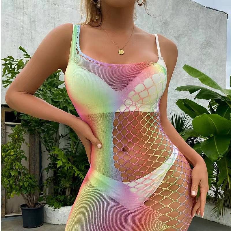 Vestido de malla de color arcoiris